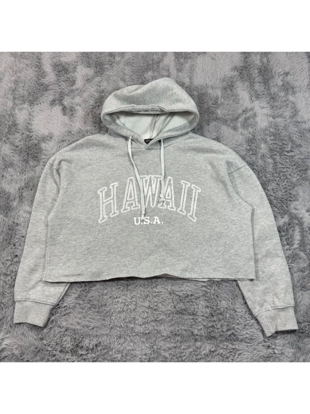 Orandesigne Hoodie Women's S Gray Hawaii U.S.A. Cropped Performance Fleece-Lined